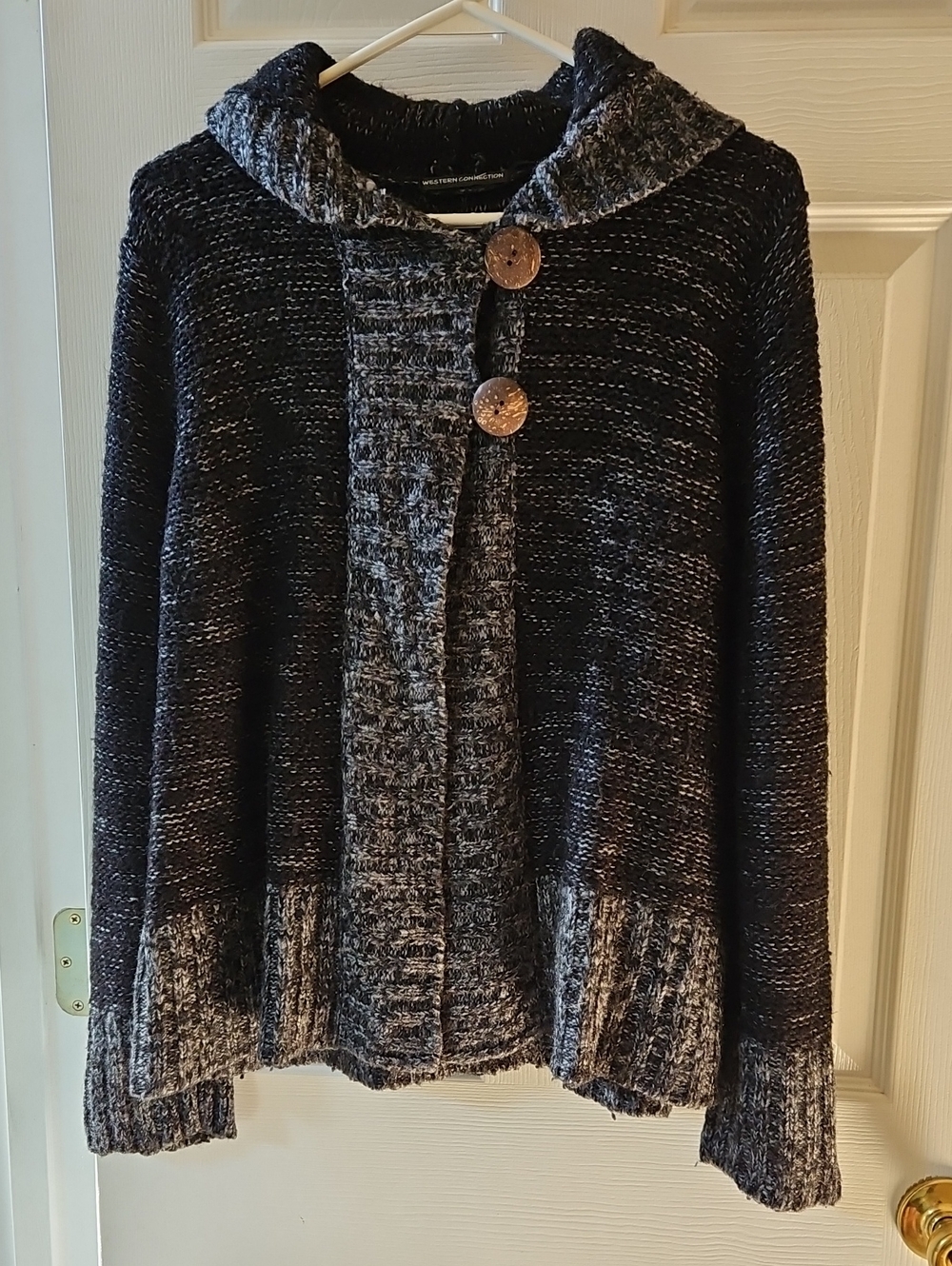 Two-Tone Hooded Knit Cardigan Sweater - Black & Gray